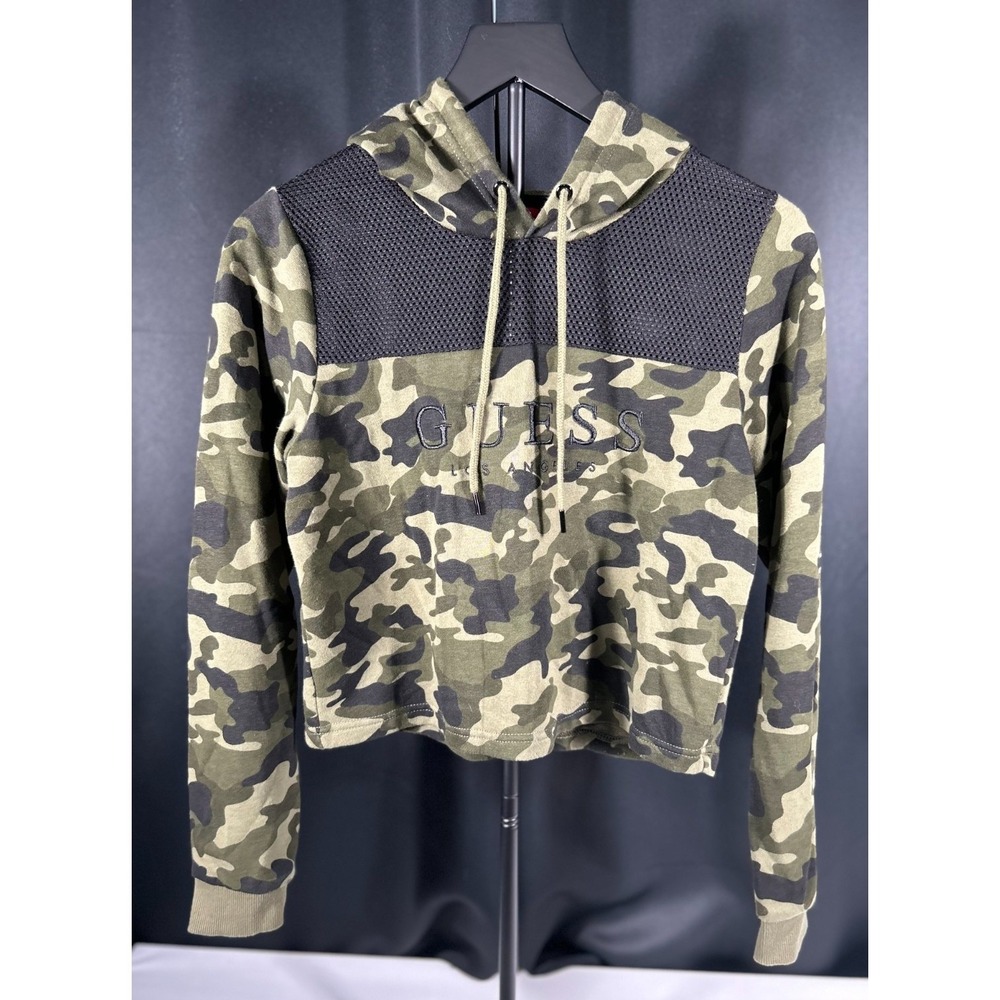Guess Los Angeles Camo‎ Cropped Hoodie Women Small Mesh Streetwear Pullover